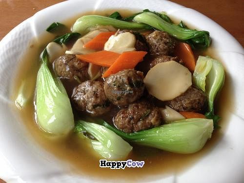 Meatballs with some vegetables at Ci Yuan Zhai Vegetarian Restaurant in Dali