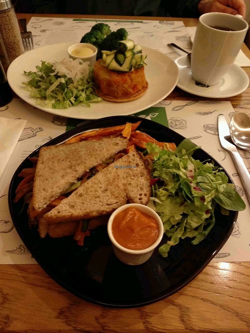 Warm Kayu Sandwich, Garden Burger, and tea, at Zrno at Zrno Bio Bistro in Zagreb