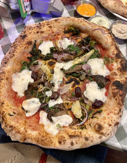 Pizza Love with added vegan mozzarella   at Pizza Pilgrims in Brighton