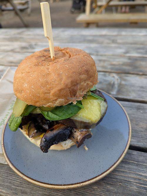Black-bean and mushrooms brioche burger at The Homestead Cafe in Beckenham