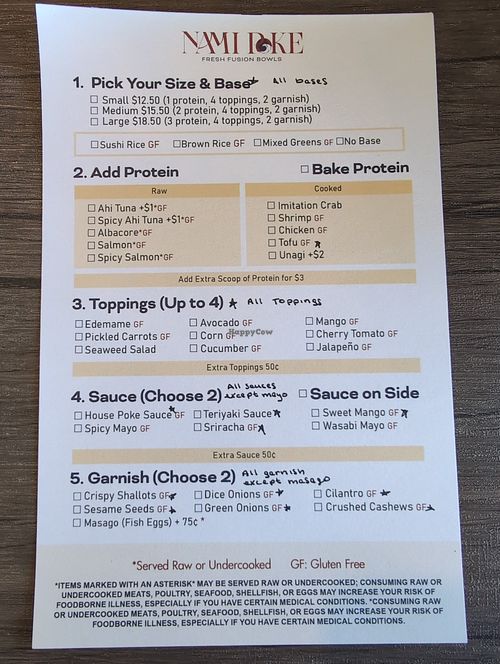 Build your own menu at Nami Poke  in Springfield