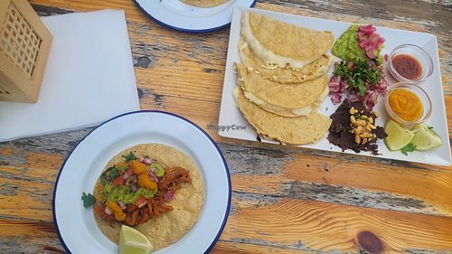 Jackfruit avocado tacos and quesadillas (all vegan) at Chico Malo in Hamburg