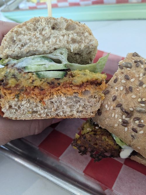 Vegan omelet sandwich at Cafe Landwer in Hallandale Beach