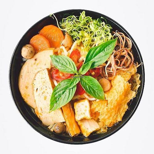 Bun Bun Bao Vegan menu: - Rice paper roll, Vegan Pho, Vegan Noodle soup, Vegetarian Baguette (banh mì), Vegetarian steam pillow Bao , Vegan steam rice.  at Bun Bun Bao in Ipswich