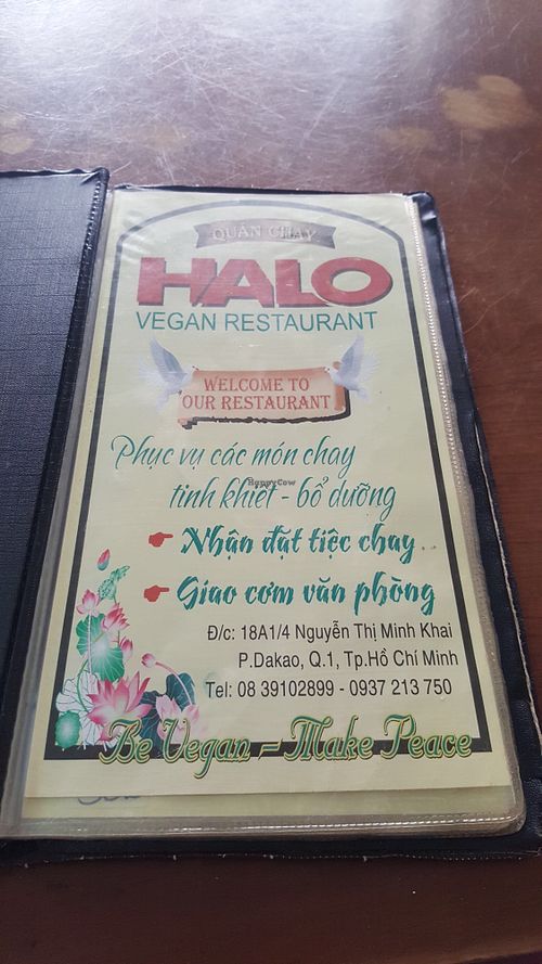 Menu at Halo in Ho Chi Minh City