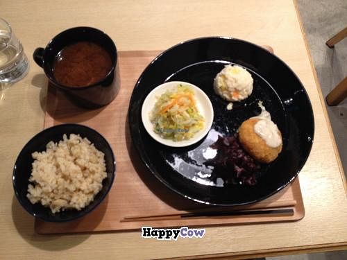 The small menu. A selection of two salads and one fried dish. Soup and rice come as standard. at Komaki Shokudo in Tokyo