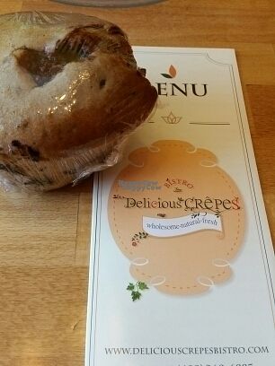 huge choc chop berry nut muffin!! at Crepes Bistro in Santa Clara