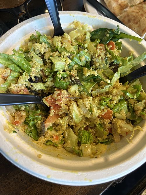 Quinoa power bowl after mixing   at Crepes Bistro in Santa Clara