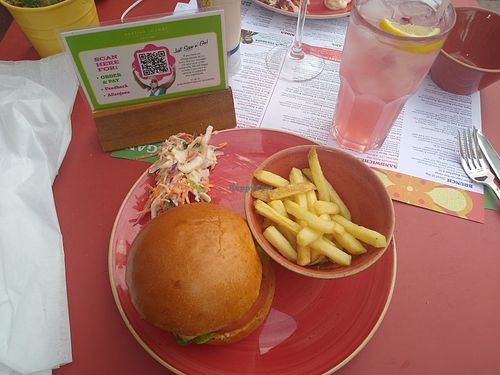 Vegan beyond cheese burger, skin on fries and slaw. at Lounges - Portivo Lounge in Gloucester