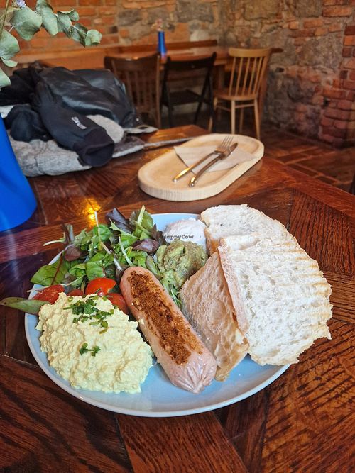 Breakfast with sausage at Piccola Cafe in Ljubljana