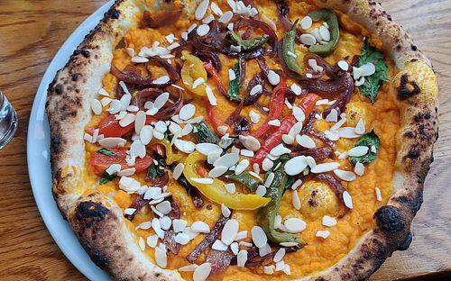 Pizza with butternut squash Base sauce at Sano in Glasgow