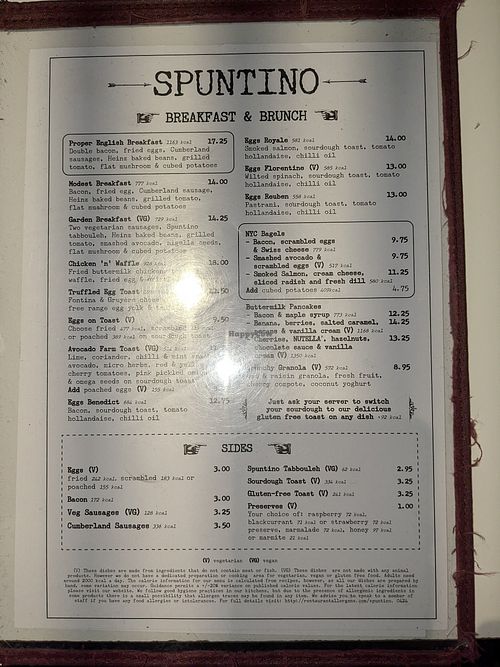Menu at LHR - Spuntino - T3 in West London