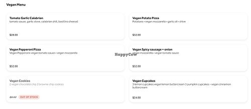 Vegan Menu  at B+C Pizza in Laguna Niguel