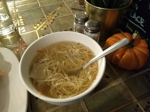 Wonton and noodle soup at Loving Hut in Brooklyn