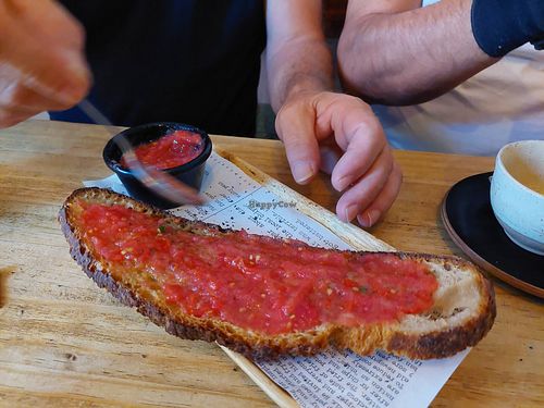 Spain's fave tomato + olive oil toast ("Lorquiana") at Cafelito in Madrid