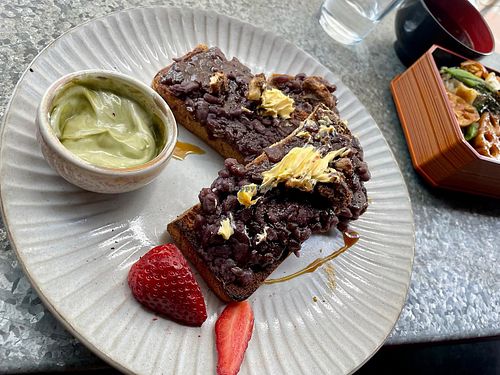 VeganRed bean on toast. Sweet and salty and absolutely amazing!!!! 🤤  at Hinata Cafe in Fremantle