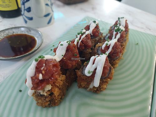 Tempura cheese roll at The Vegan Roll in Madrid