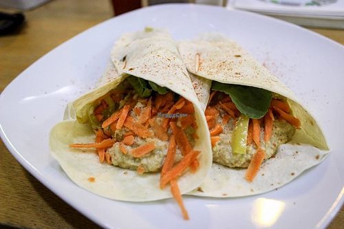 hummus wrap with spinach and carrot at The Green Bean Coffee Shop in Yerevan