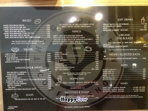 The English menu...one leaf for vegetarian, two for vegan at The Green Bean Coffee Shop in Yerevan