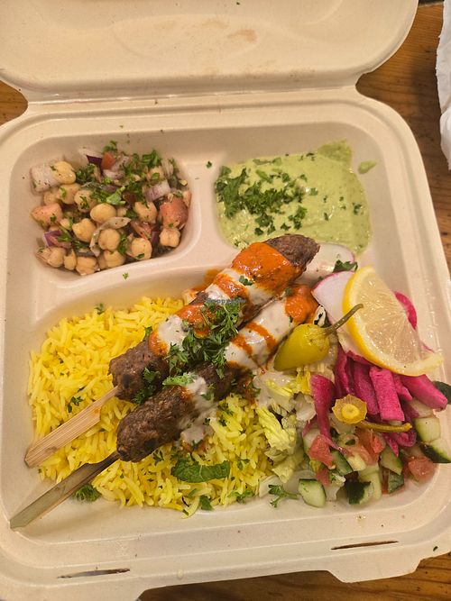 Plant based lamb plate at tahina in Alameda