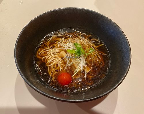 Soy Sauce Ramen with Grilled Green Onion (Half size)  at TOSSO Hoba in Tokyo