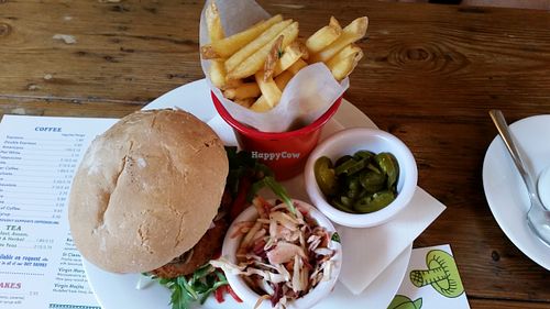 Falafel Burger with chips and house slaw at Lounges - Arco Lounge in Birmingham