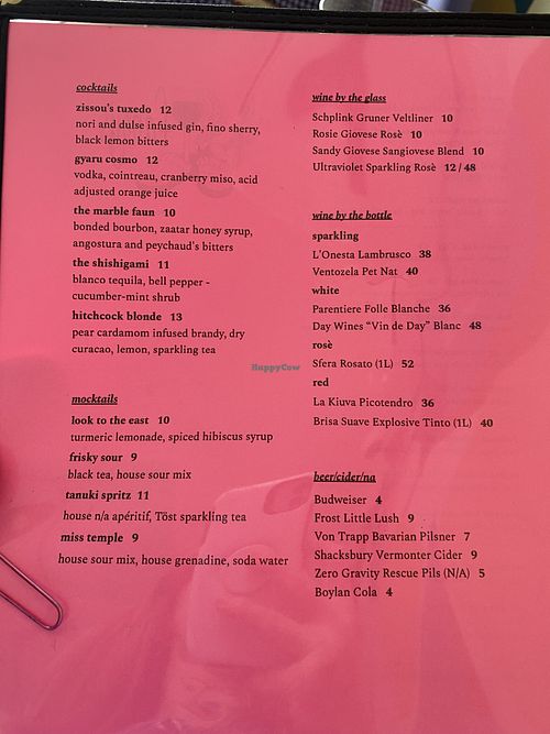 Cocktail menu- April 2024  at Fancy's in Burlington