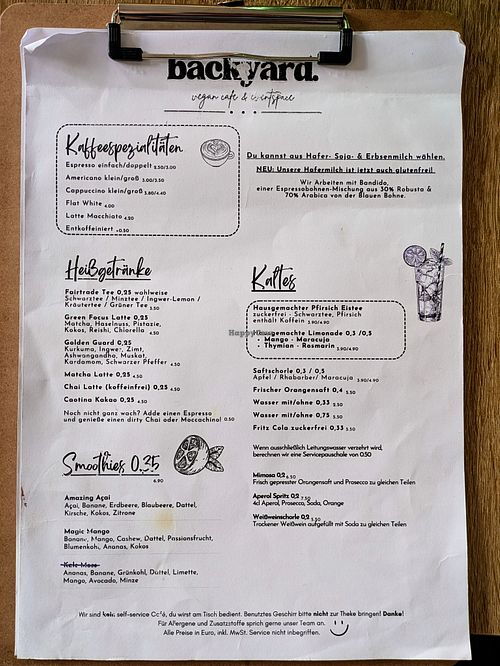 Menu page at Vegan Backyard at Vegan Backyard in Berlin