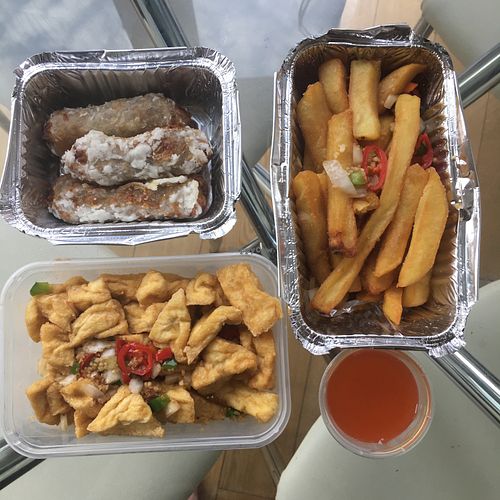 GF Salt n’ pepper tofu, veggie spring rolls & salt n’ pepper chips at Sweet Mandarin in Manchester