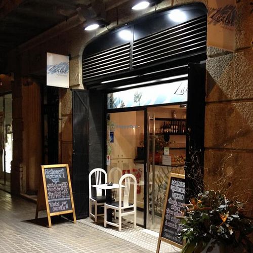 outside at night at Zaatar Vegetariano in Barcelona