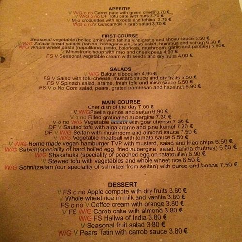 menu at Zaatar Vegetariano in Barcelona