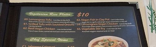 Vegetarian Rice Plates- the Lemongrass Vegan Chicken is so good! at Basil and Mint in Camarillo