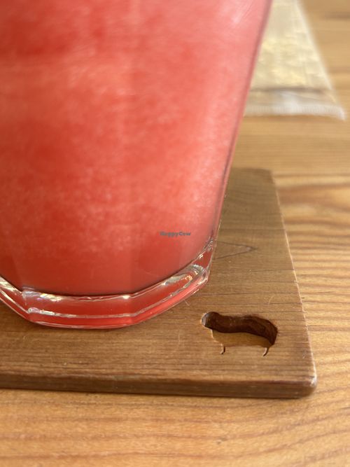 Watermelon juice with a very cute coaster  at Hitsujiya - ひつじ屋 in Nagano