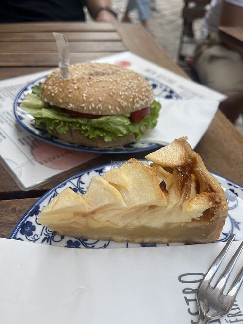 Apple cake and cream cheese bagel  at Mon Bistro in Kotor