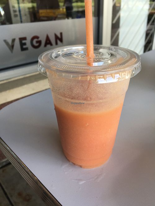 Sunrise smoothie (strawberry, mango, pineapple, orange) at Drop Squad Kitchen in Wilmington