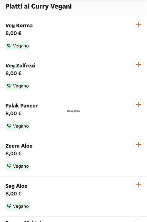 Vegan curry dishes  at Raj Darbar in Padua