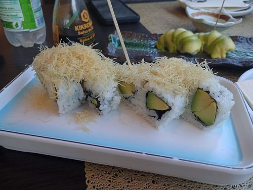 Sushi rolls made vegan for us (without cheese) at YI SUSHI in Bastia Umbra