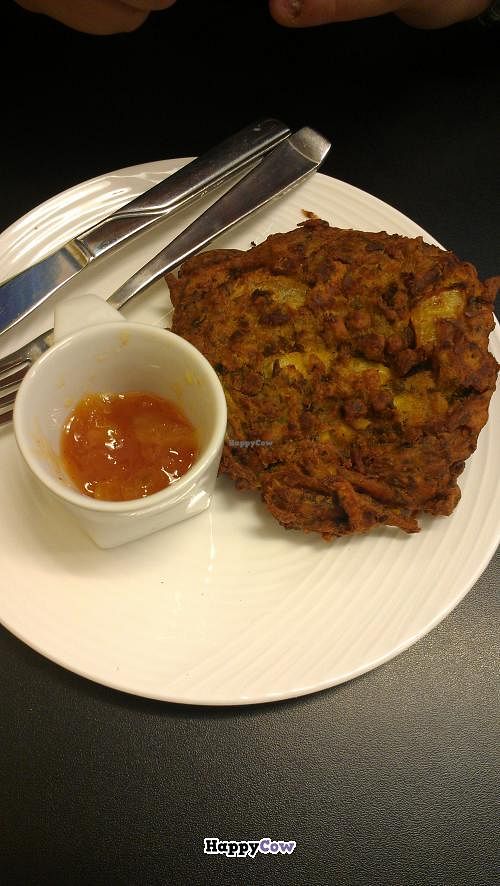 Vegan pakora with mango chutney  at Cafe Brea in Dartmouth