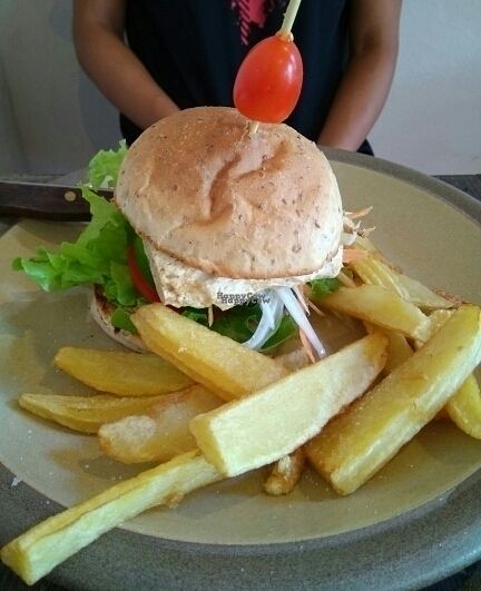 tofu burger  at Fuang Vegetarian in Chiang Mai
