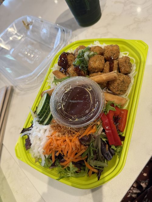 Noodle bowl with crispy tofu and soy lime ginger sauce   at Buddha Bowls and Rolls in Sacramento