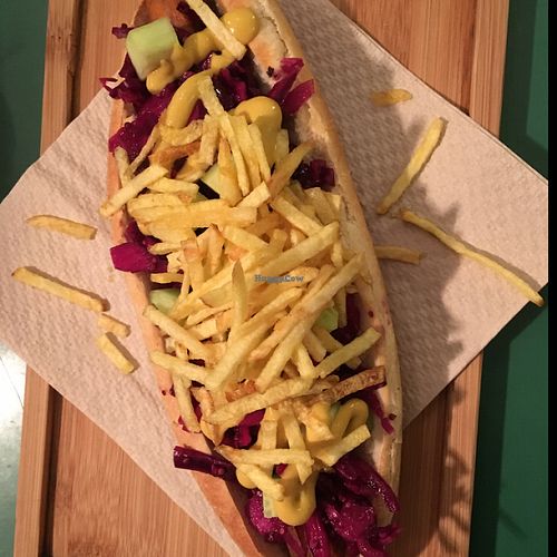 German sandwich aka vegan hotdog  at Quinoa in Barcelona