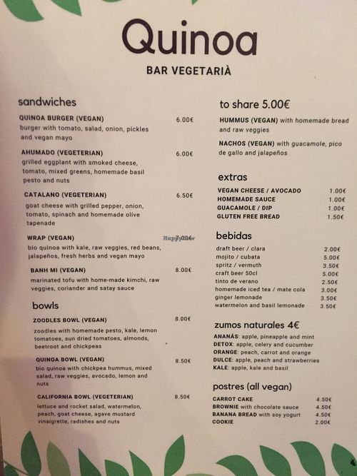 Summer festival menu English  at Quinoa in Barcelona