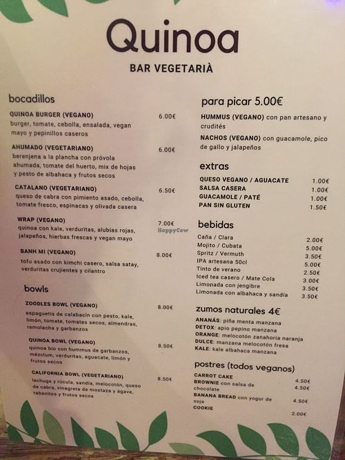 Summer festival menu Spanish  at Quinoa in Barcelona