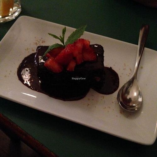 Brownie for dessert (vegan!) at Quinoa in Barcelona