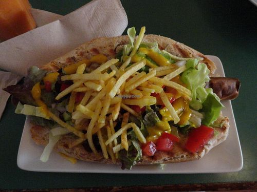 Vegan hot dog at Quinoa in Barcelona
