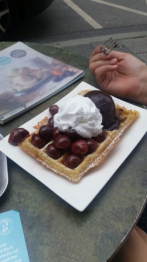 cherry and chocolate sorbet waffles at Eismeer in Munich