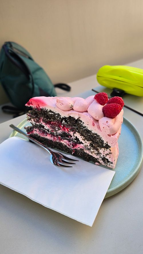 Big piece of an amazing Raspberry-Poppy-Cake (Himbeer-Mohn) - absolutely divine at ELOU in Vienna