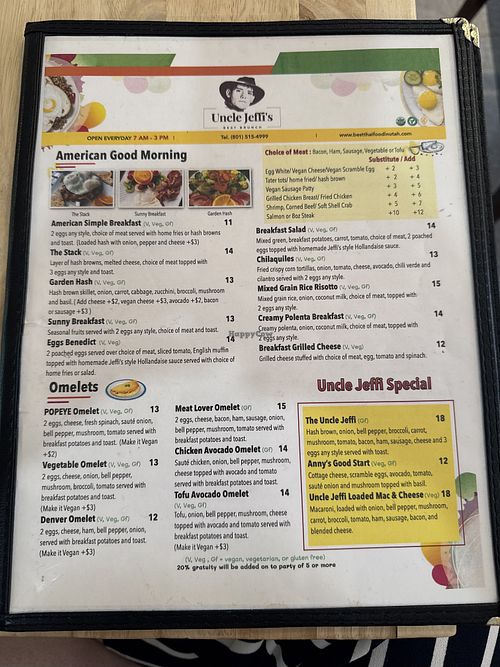 Breakfast menu  at Uncle Jeffi's Brunch in Holladay