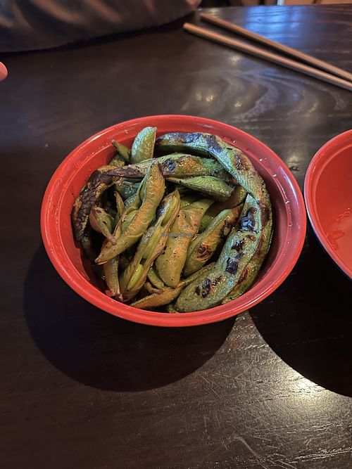 Charred edamame  at Blue Sushi in Kansas City