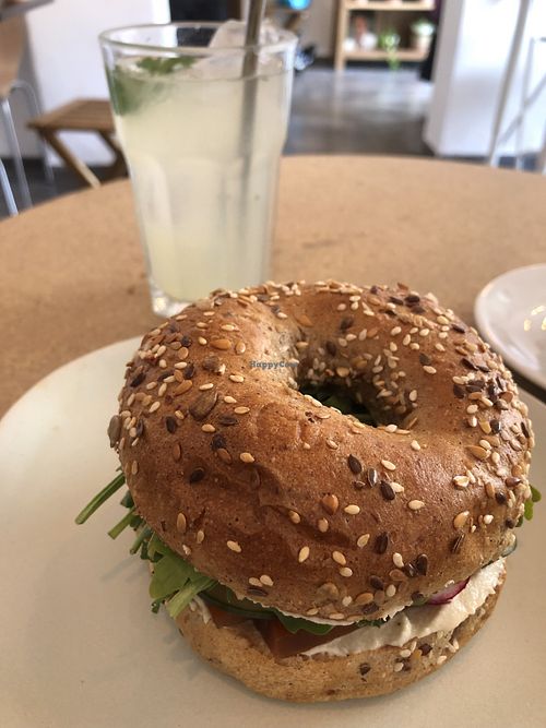 “Lox” bagel and mint lemonade   at GAL Cafe in Lisbon